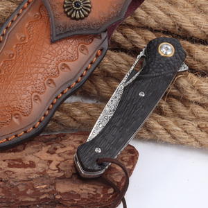 Couteau de poche pliant Hongrui 2026, vente en gros, manche en bois d'ébène, lame en acier Damas, pour camping et chasse en extérieur - Product Image 5