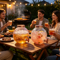 Distributeur de boissons en verre gaufré personnalisable de grande capacité (840 ml) avec robinet, sans BPA, compatible lave-vaisselle et micro-ondes, idéal pour la restauration
