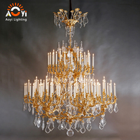 Lámpara de Araña Europea de Varias Capas, Grande, de Cobre y Cristal, Estilo Retro de Palacio, para Villa, Techo Alto, Vestíbulo de Hotel