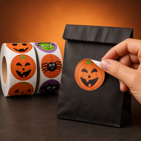 Autocollants personnalisés en rouleau, imperméables, en PP, autocollants CMYK/ Halloween, citrouille, araignée, chauve-souris, monstre, pour sacs de bonbons, cadeaux