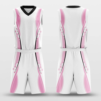 Jersey Basket Kustom Murah Retro Mesh Putih dan Pink Seragam Basket dengan Sublimasi