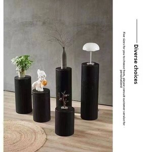 Wabi-sabi-style Carbonized Black Pine Wooden Stool Ottoman Root-carved Flower Stand <b>Outdoor</b> Tea <b>Table</b> Solid-wood - Product Image 3