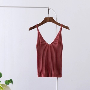 Dệt Kim Gân V Cổ Tank Top Vest Sexy Backless Không Tay Crop Tops Nữ 20223 Mùa Hè Rắn Yếm Trong Phụ Nữ Quần Áo - Product Image 4