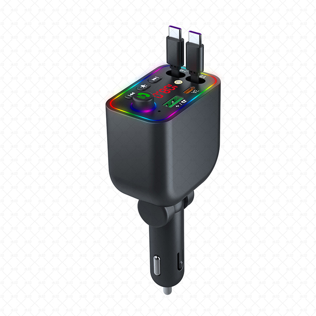 Fast Charging 120W Retractable Cable Car Charger with Handsfree Call Audio Receiver Radio FM Transmitter MP3 Player