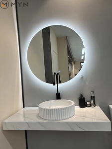 MYN Customize Color Salle de bain Gain de place Pierre artificielle Rainure Flûte Surface solide Lavabos avec comptoirs en pierre frittée - Product Image 2