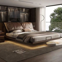 Cama Flotante Italiana de Lujo Ligero, 1.8m, Queen, de Cuero Ecológico, Duradera, Moderna, con Panel de Oreja de Elefante, Uso Comercial, Estructura de Madera