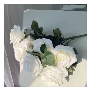 LFR081 ขายส่งสีขาวผ้าไหมดอกกุหลาบดอกไม้ช่อดอกไม้งานแต่งงานดอกไม้ประดิษฐ์บุช 44 ซม.ยาว