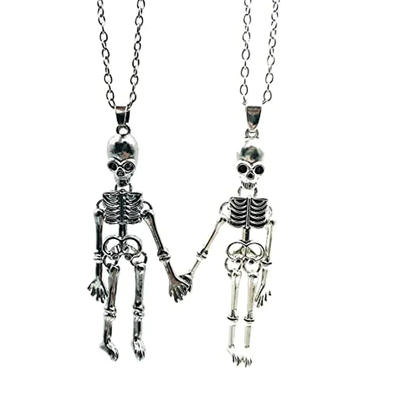 LWN 114 Halloween Necklace Retro Skeleton Ghost Necklaces For Best Friend Couples Hold Hands Skull Necklaces for Women Girl Teen