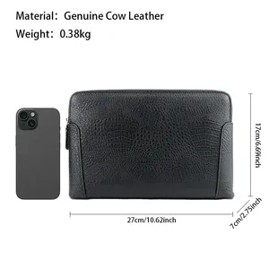 AndoBag - Bolsos de Mano para Hombre, de Cuero Vacuno Genuino, Gran Capacidad, con Cierre, Estilo Vintage, Casual, Cartera, Monedero, Bolso Masculino 1539 - Product Image 2