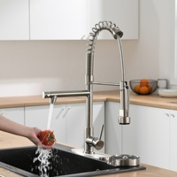 Robinet de cuisine commercial en acier inoxydable SS304 à double bec avec douchette extractible à ressort, cartouche céramique, solutions OEM de purification d'eau