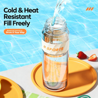 Bouteille d'eau sport en plastique 750 ml avec couvercle à paille 2-en-1, gourde portable anti-fuite pour fitness en extérieur