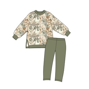 ขายส่งเสื้อสเวตเชิ้ตแขนยาวพิมพ์ลายใบไม้ลายพรางสำหรับเด็กผู้หญิงและเลกกิ้งชุดลำลอง 2 ชิ้น - Product Image 5