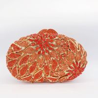 Sac de soirée de luxe pour femme, orné de feuilles et de fleurs incrustées de diamants, pochette de banquet dorée, sac à main en strass, boîte métallique ajourée élégante