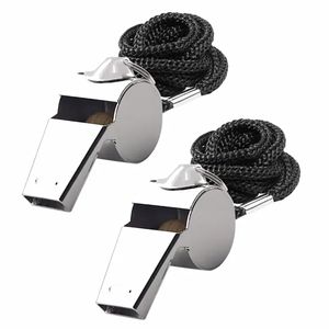 Silbato <span class=keywords><strong>de</strong></span> acero inoxidable <span class=keywords><strong>de</strong></span> metal ruidoso Con cordón Salvavidas Supervivencia Emergencia Baloncesto Fútbol - Product Image 1