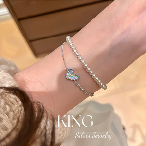 เครื่องประดับคิงซิลเวอร์ เอส 925 เซ็ตสร้อยคอและสร้อยข้อมือเงินแท้รูปหัวใจประดับคริสตัลไรน์สโตนสำหรับผู้หญิงสวมใส่ได้ทุกวัน - Product Image 3