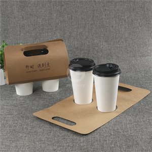 ที่ใส่แก้วกาแฟแบบใช้แล้วทิ้ง 2 แก้ว ทำจากกระดาษคราฟท์ พร้อมหูหิ้ว พิมพ์โลโก้ได้ สำหรับร้านชานมไข่มุกและกาแฟ - Product Image 2