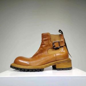 Bottes montantes pour hommes en cuir véritable à semelle épaisse, style rétro vieilli, à lacets, pour l'été, avec couture Goodyear, vente en gros, hiver, automne, moto - Product Image 1