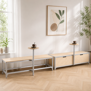 现代客厅家具咖啡厅长凳桦木板储物柜咖啡奶茶两用桌 - Product Image 4