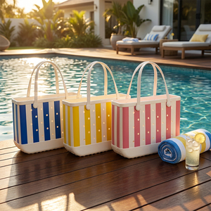 Sac de plage en EVA à rayures imprimées personnalisées, imperméable, en caoutchouc, avec bandoulières amovibles, grande capacité, pour femmes, vente en gros - Product Image 1