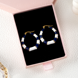 Boucles d'oreilles créoles en céramique bleues et blanches plaquées or, style bohème, bijoux de fête pour femmes, en stock (304 316) - Product Image 2