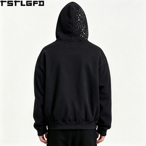 Oem Odm Starry Night Zip Hoodie Men Black Colorful Rhinestone <b>Star</b> Print Y2K Streetwear Wholesale - Product Image 6
