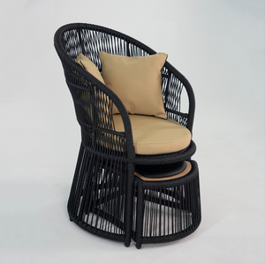 เก้าอี้พักผ่อนหวายกลางแจ้งที่สะดวกสบายพร้อมที่วางเท้าบุนวม โครงเหล็กเคลือบผง เฟอร์นิเจอร์สำหรับสวน - Product Image 2