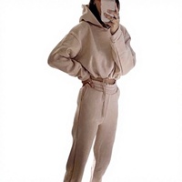Ensemble de sweats à capuche décontractés en molleton de coton épais 400 g/m² pour femme, coupe régulière, grammage lourd, délavé à l'acide, effet vieilli, avec fermeture éclair longue pour l'hiver, personnalisable