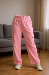 J678 Pantaloni Cargo da Donna in Maglia Traspirante Vestibilità Ampia Lunghezza Intera Vita Media con Coulisse Casual Tinta Unita per Primavera - Product Image 2
