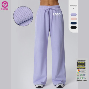 <span class=keywords><strong>Pantalon</strong></span> de yoga respirant à jambe droite en tissu gaufré à séchage rapide, couleur unie, avec cordon de serrage, personnalisable avec logo <span class=keywords><strong>pour</strong></span> femme - Product Image 1