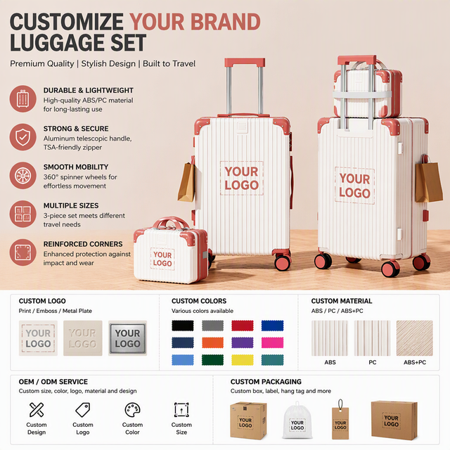 Custom Logo Hard Shell Trolley Luggage Set Waterproof Large Capacity Travel Suitcase With Wheels