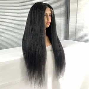 Ready To Ship Kinky Straight Raw Human Hair 13x4 Transparent Lace Front Wigs 12-28 Inches Virgin Human Hair Kinky Straight Wig