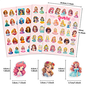 100 feuilles de stickers pour enfants DIY, série de feuilles plates Princesse Mignonne, motif petite princesse de dessin animé, pour le marché international, 4 feuilles/paquet - Product Image 5