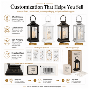 Lanterna LED Commemorativa OEM all'Ingrosso, <span class=keywords><strong>Portacandele</strong></span> <span class=keywords><strong>in</strong></span> Metallo e <span class=keywords><strong>Vetro</strong></span> con Telecomando, Biglietti Personalizzati per Regali di Condoglianze - Product Image 4