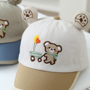 26 Nuevas Gorras de Béisbol Infantiles de Lona de 6 Paneles con Bordado de Oso de Dibujos Animados Coreanos para Primavera y Otoño, Gorra de Bebé con Estampado por Sublimación - Product Image 3