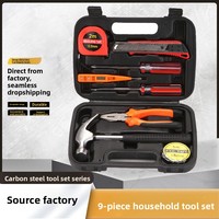 Ensemble d'outils combinés en acier au carbone de 9 pièces avec marteau, boîte à outils pour la maison et la voiture, cadeau SJ101-9