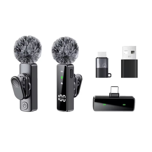 Rechargeable 2.4G Noise Cancelling Wireless Lavalier Mic Clip on Lapel Mic Pro for Vlogging Mini Microphone for iPhone Android