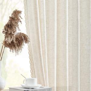 DaiRui Rideaux mi-hauteur style américain en faux lin avec bordure en dentelle et passe-tringle, petits rideaux de café pour fenêtres de cuisine - Product Image 2