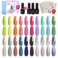Kit de vernis à ongles gel 20 couleurs, longue tenue, avec base, top coat et finition mate, pailleté, nude et rouge, pour usage professionnel en salon