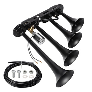 Bocina de Aire de Cuatro Tubos de 12V 24V con Mangueras Metálicas y Válvula Solenoide de Alto Volumen para Coche y Camión - Product Image 1