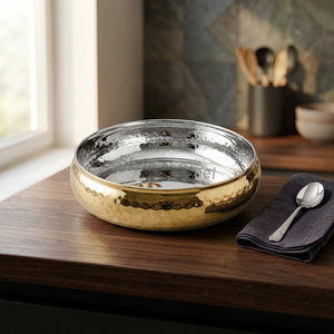 Nuevo Tazón para Ensalada de Acero Inoxidable Martillado Estilo Belga, Tazón Redondo para Servir, Tazón Decorativo de Metal para Servir Comida en el Hogar o en Bodas - Product Image 3