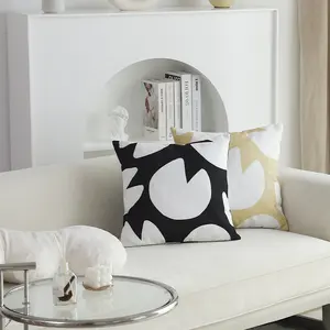 Housse de coussin en lin et polyester à fleurs noires et blanches, lavable et réversible, 45x45
