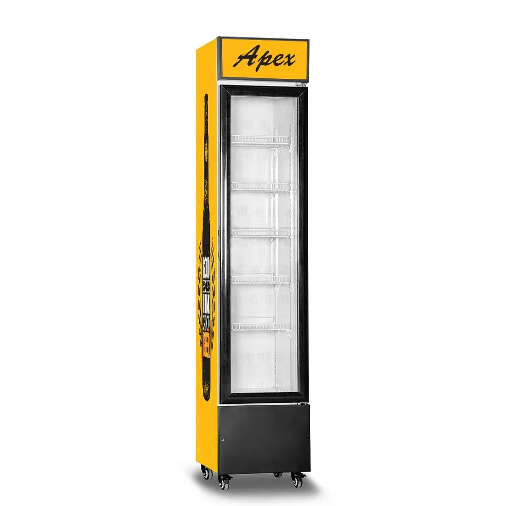 APEX frigorifero commerciale in vetro 1 porta verticale stretto display sottile da 0 a 10 gradi