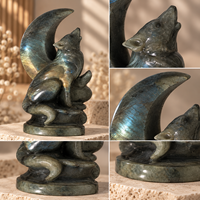 Figurine sculptée en cristal loup de lune multi-matériaux, ornement décoratif en pierre pour la maison, le bureau, la collection ou comme cadeau