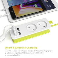 Multiprise 1/2 EU, 4 ports USB, 1200W, 250V, 1.5m, câble mural Portable, prises multiples, prises EU