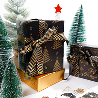 Rouleau de papier d'emballage cadeau en papier kraft couché estampé à chaud pour Noël, vente en gros d'usine, 43x300cm, en pâte mixte avec feuille métallisée