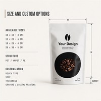 Sachet Doypack Imprimé Sans Fermeture Éclair Qualité Alimentaire Blanc Mat Pour Grains de Café Avec Fenêtre Logo Personnalisé OEM Sans Fermeture Éclair