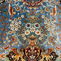 Pasokan Pabrik Karpet Ruang Tamu Mewah Biru Langit Motif Burung Persia, Permadani Sutra Modal, Dekorasi Dinding Ukuran Kecil 60*90cm