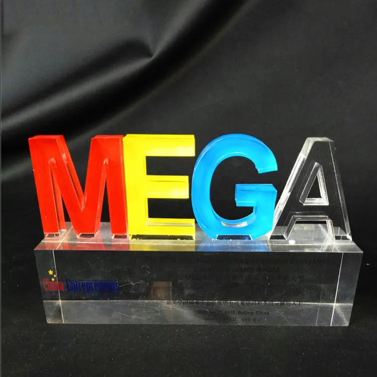 Shenzhen Factory Clear Letter Shape Printed Acrylic Resin Trophy
