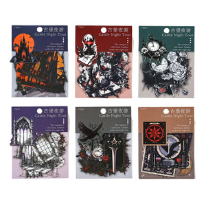 15 feuilles/paquet Pack d'autocollants: Dark Castle Night Tour Series DIY Autocollants décoratifs pour la journalisation sur le thème sombre - Product Image 5