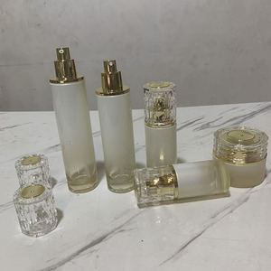 화이트 옐로우 럭셔리 화장품 유리병 세트 30G 50G 30ML 50ML 100ML 120ML 스킨 케어 포장 스킨 케어 용기 유리 병 - Product Image 1
